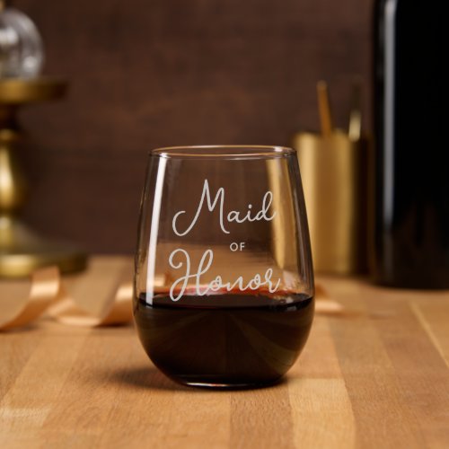 Custom Maid Of Honor Classy Text Engraved Stemless Wine Glass