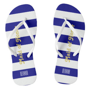 Custom Maid of Honor Flip Flops - Navy Blue