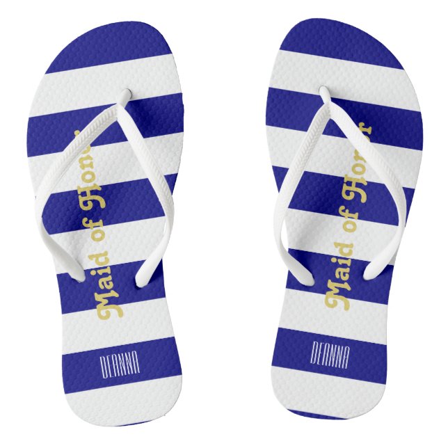 Custom Maid of Honor Flip Flops - Navy Blue (Footbed)