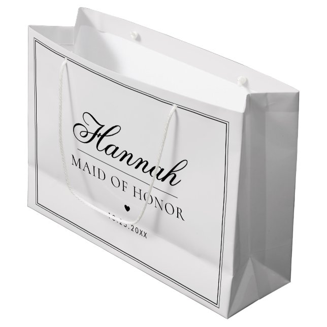 Custom Maid of Honor Name Elegant Heart Wedding Large Gift Bag (Front Angled)