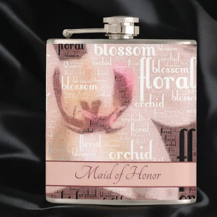 Custom Maid of Honor Rose Gold Orchid Floral Flask