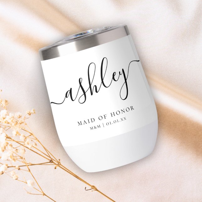Custom Maid of Honor Script Calligraphy Name Thermal Wine Tumbler (Creator Uploaded)