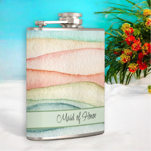 Custom Maid of Honor Watercolor Streaks Flask