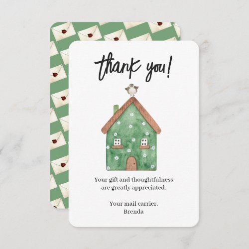 Custom Mail Carrier Watercolor House Thank You Card