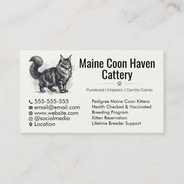 Custom Maine Coon Cattery Business Card  (Front)