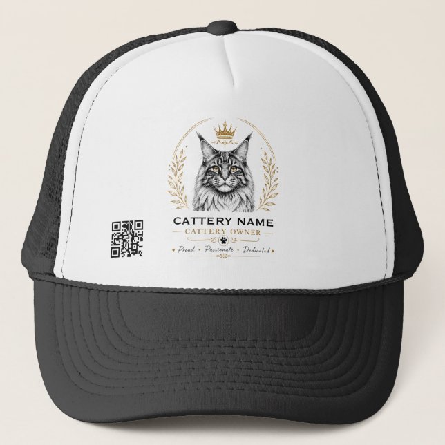 Custom Maine Coon Cattery Owner  with QR Code Trucker Hat (Front)