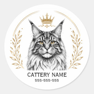 Custom Maine Coon Cattery Round Sticker with Phone