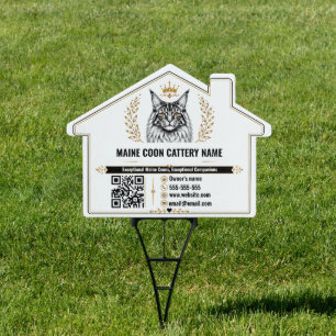 Custom Maine Coon Cattery With QR Code Yard Sign