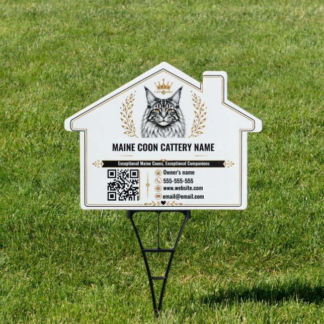 Custom Maine Coon Cattery With QR Code Yard Sign (Insitu)
