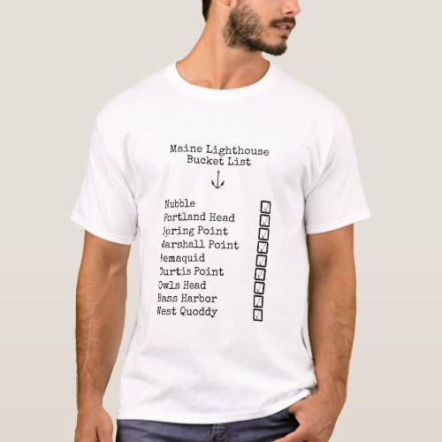 Custom Maine Lighthouse Checkable Bucket List T_Shirt