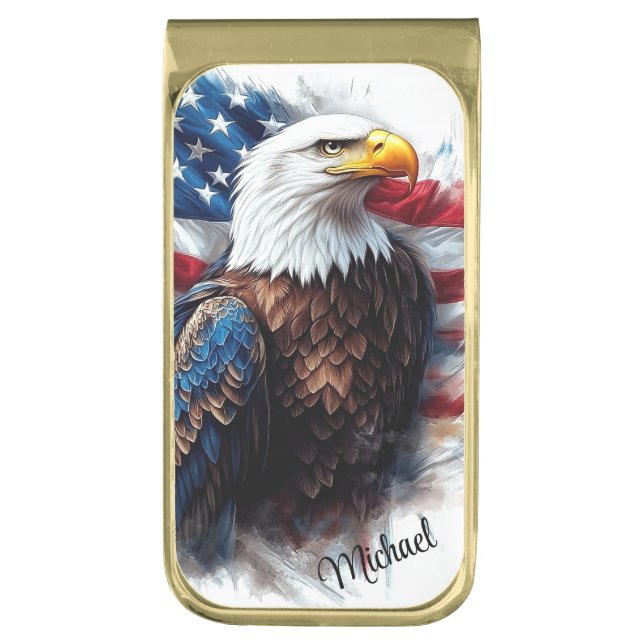 Custom Majestic American Eagle Gold Finish Money Clip (Front Vertical)