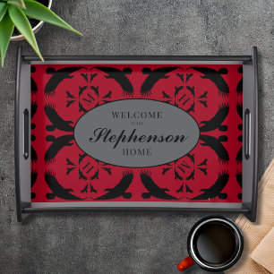 Custom Majestic Black Red Bold Eagle Silhouette Serving Tray