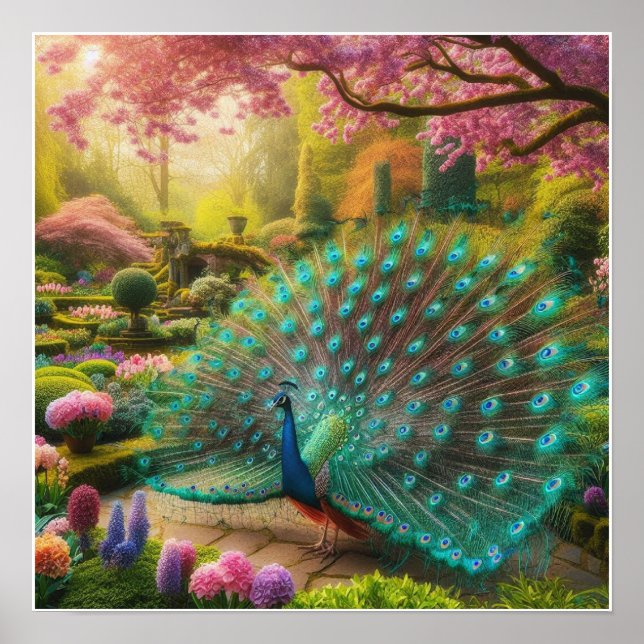Custom Majestic Peacock Wall Poster  (Front)