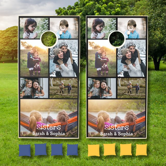 Custom Make Unique Personalized Sisters 7 Photos Cornhole Set (Creator Uploaded)