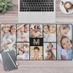Custom Make Your Own 8 Photo Collage Desk Mat<br><div class="desc">Personalized Initial Name Monogram Photo Collage Desk Mat. Add a personal and stylish touch to your workspace with this custom desk mat, perfect as an office accessory or extra-large mouse pad for your work-from-home setup. The design features a black background behind the central monogram and between the photo spaces, giving...</div>