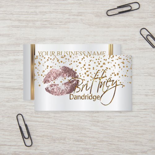 Custom _ Makeup Artist Golden Confetti  Rose Lips Business Card