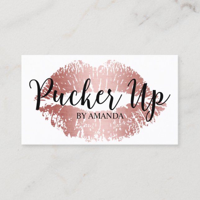Custom Makeup Artist Rose Gold Lips Salon Business Card (Front)