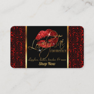 Custom Makeup Artist with Leopard & Red Lips Business Card