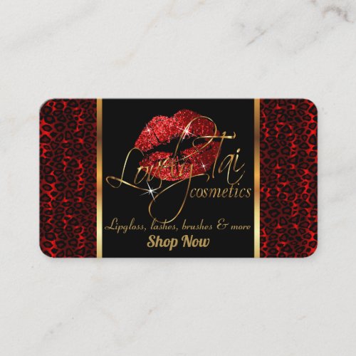 Custom  Makeup Artist with Leopard  Red Lips Business Card