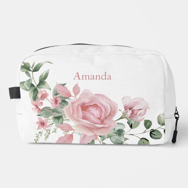 Custom Makeup Bag Watercolor Pink Roses (Front)
