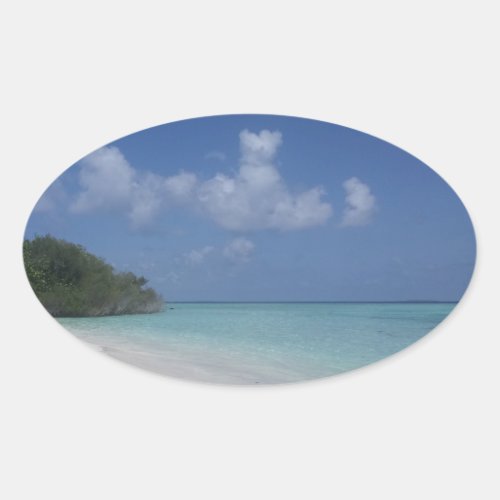 Custom Maldives Blue Sky Sea Sand Clouds Template Oval Sticker