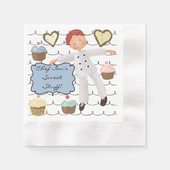 Custom Male Chef Baking Party Paper Napkins (Front)