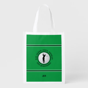 Custom Male Golfer Green Golf Ball Reusable Grocery Bag