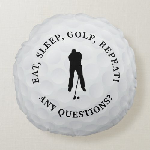 Custom Male Golfer Silhouette Cute Golf Ball Black Round Pillow