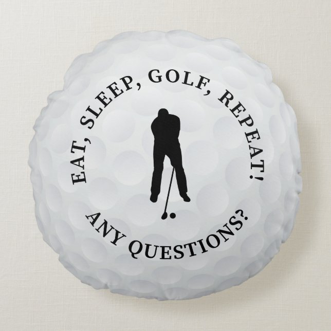Custom Male Golfer Silhouette Cute Golf Ball Black Round Pillow (Front)