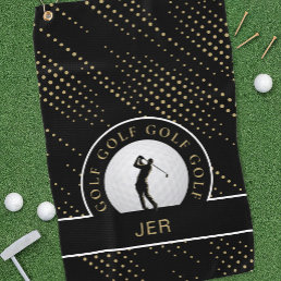 Custom Male Golfer Silhouette Pattern Black Gold Golf Towel