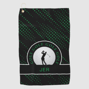 Custom Male Golfer Silhouette Pattern Black Green Golf Towel