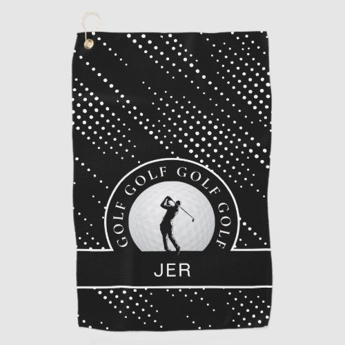 Custom Male Golfer Silhouette Pattern Black White  Golf Towel