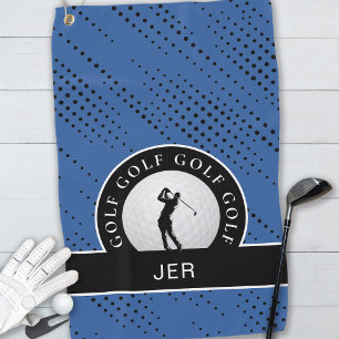 Custom Male Golfer Silhouette Pattern Blue Black G Golf Towel