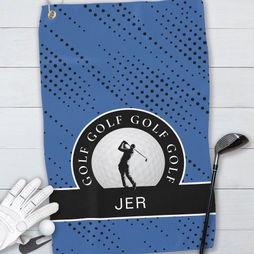 Custom Male Golfer Silhouette Pattern Blue Black G Golf Towel