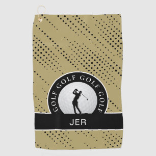 Custom Male Golfer Silhouette Pattern Gold Black G Golf Towel