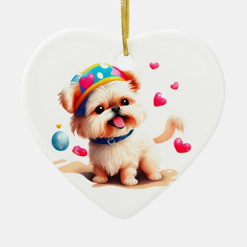 Custom Maltese Dog Valentine Ceramic Ornament
