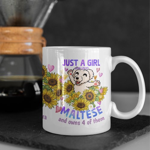 Custom Maltese Lover Sunflower Trainer Floral Coffee Mug