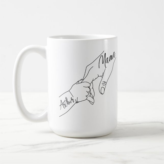 Custom Mama And Kids Holding Hands personalized Coffee Mug (Left)