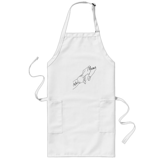Custom Mama And Kids Holding Hands personalized Long Apron (Front)