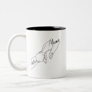Custom Mama And Kids Holding Hands personalized Two-Tone Coffee Mug
