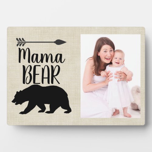 Custom Mama Bear Burlap Photo Frame Plaque