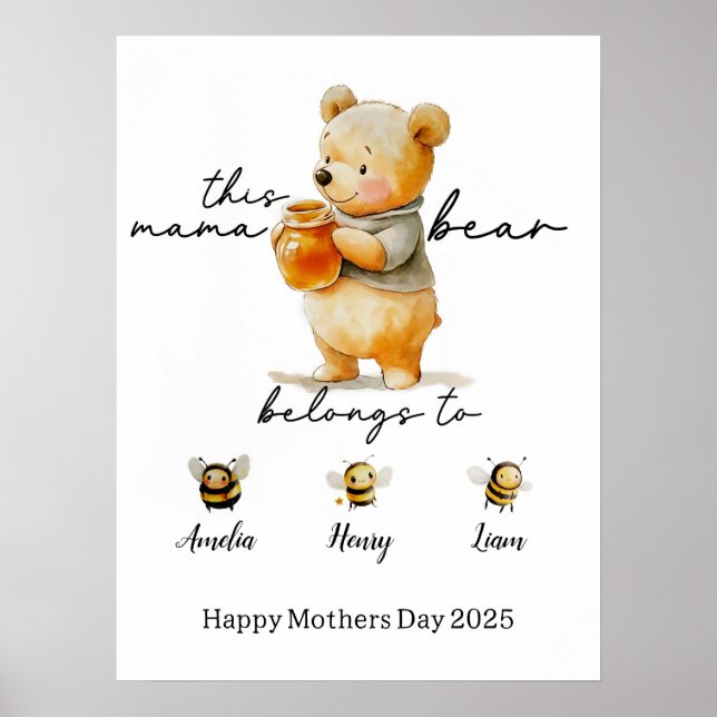 Custom Mama Bear Framed Poster, Mama Est with Kid  Poster (Front)