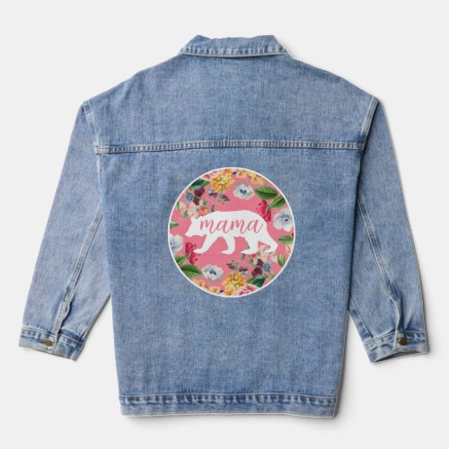 Custom Mama Bear On Chic Pink Floral Blue Jeans Denim Jacket