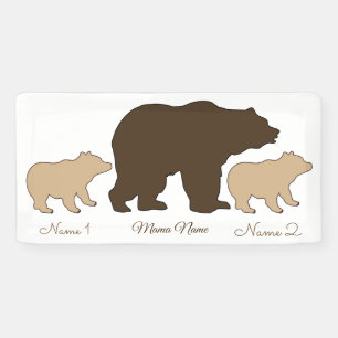 Custom Mama Bear With 2 Kid Names Mothers Day Gift Banner