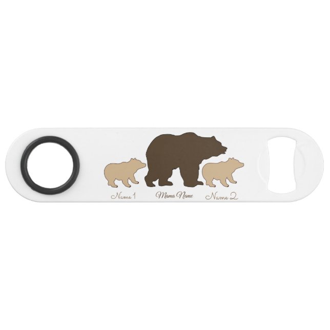 Custom Mama Bear With 2 Kid Names Mothers Day Gift Bar Key (Back Horizontal)
