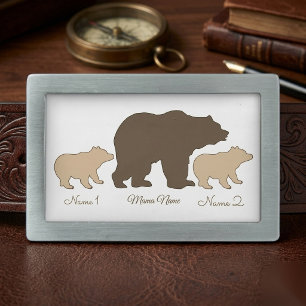Custom Mama Bear With 2 Kid Names Mothers Day Gift Belt Buckle