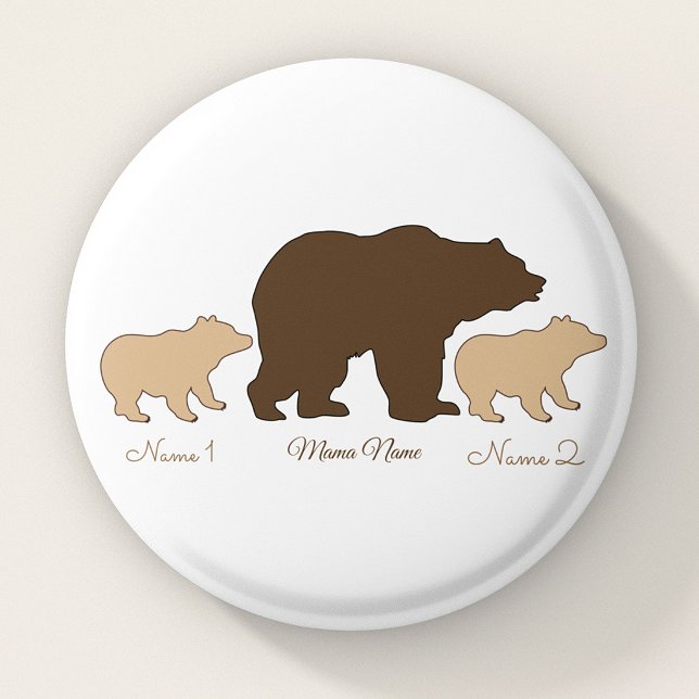 Custom Mama Bear With 2 Kid Names Mothers Day Gift Button (Creator Uploaded)