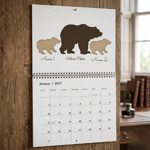 Custom Mama Bear With 2 Kid Names Mothers Day Gift Calendar