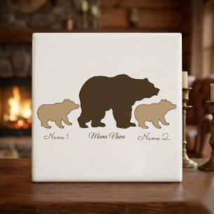 Custom Mama Bear With 2 Kid Names Mothers Day Gift Ceramic Tile
