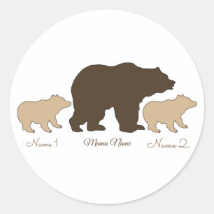 Custom Mama Bear With 2 Kid Names Mothers Day Gift Classic Round Sticker